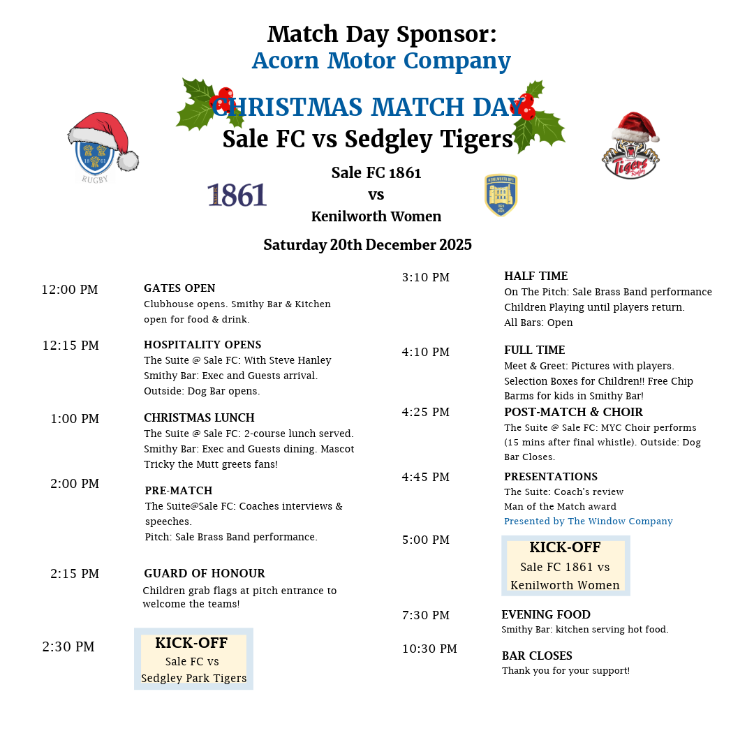 Running order Sale FC vs Sedgley Park